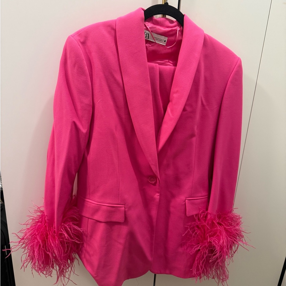 River Island Hot Pink Feather Cuff Blazer